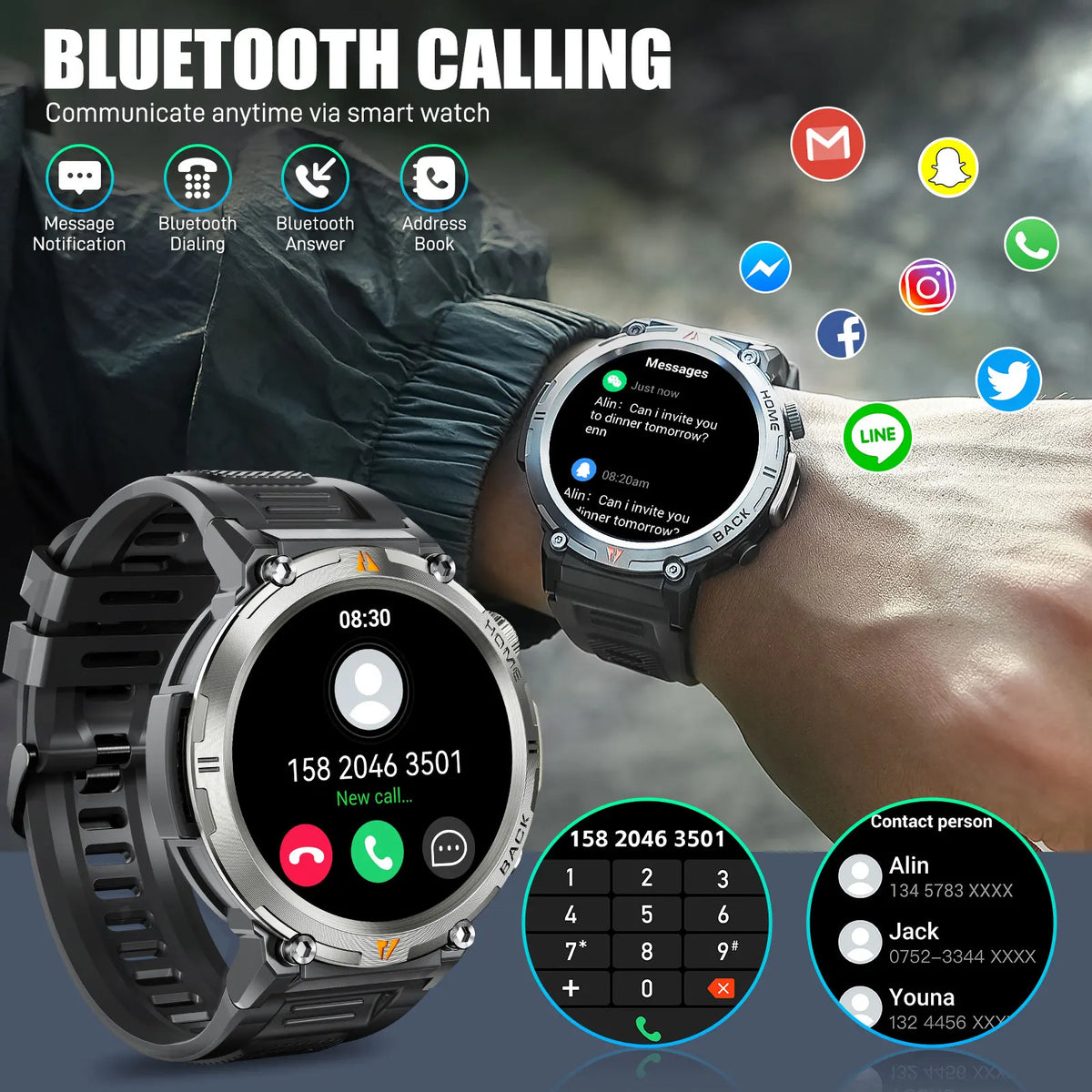 LaNikar KE3 Full Touch Bluetooth Smartwatch With Health Monitoring