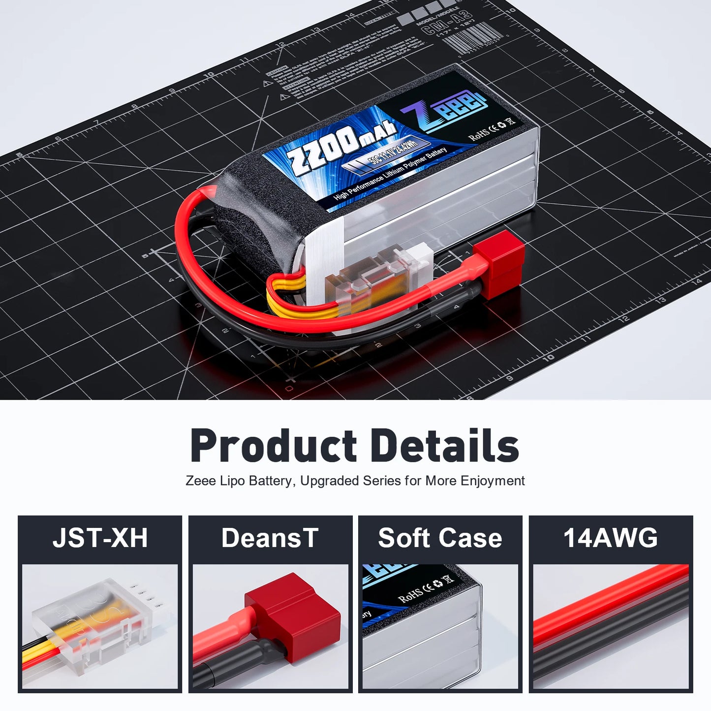 ZEEE 2x 3S 2200mAh Shorty LiPo Battery 11.1V 50C XT60