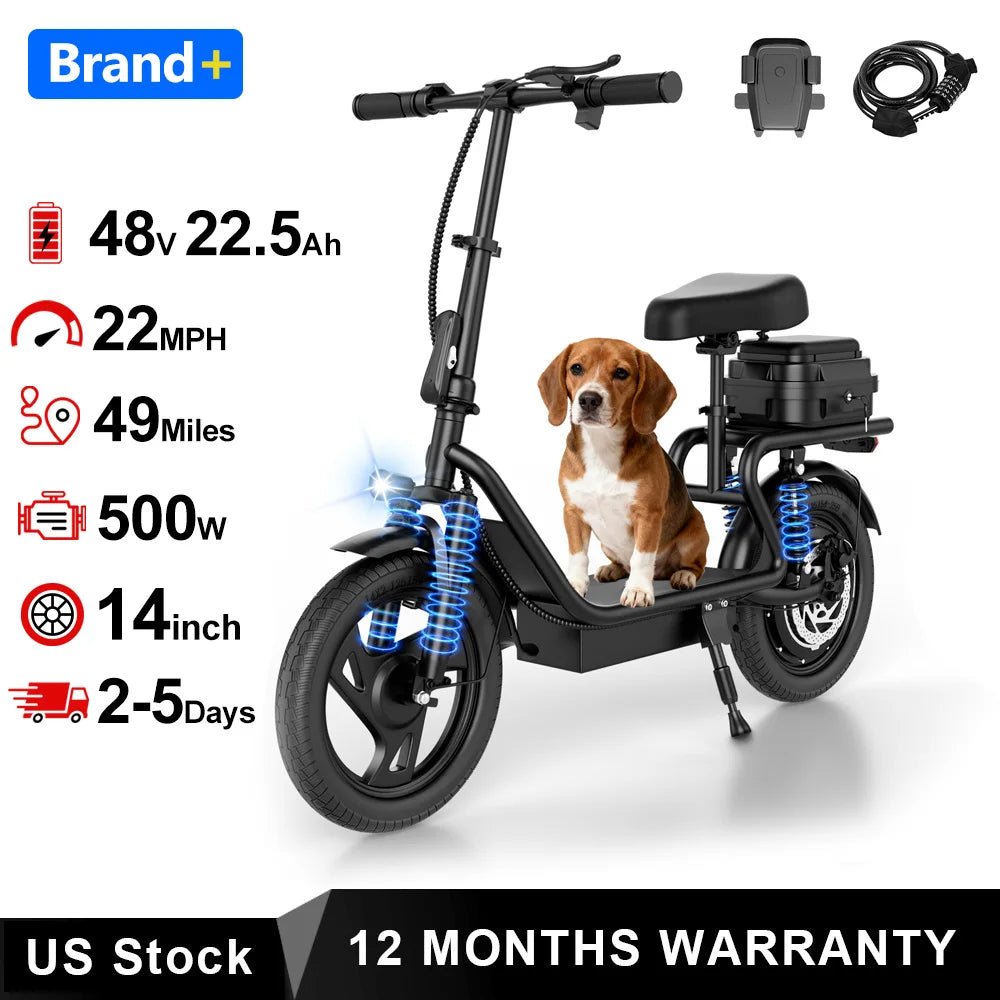 AOVOPRO Foldable Electric Bike 350W Motor With Front Storage Basket