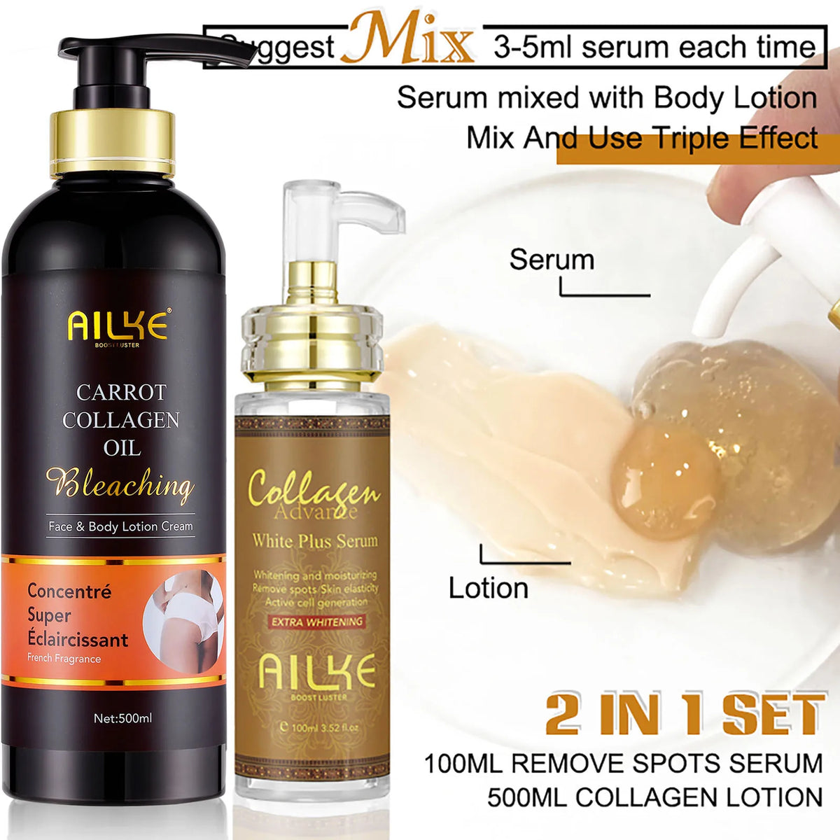 AILKE Skin Whitening Face Serum With Collagen For Dark Spots