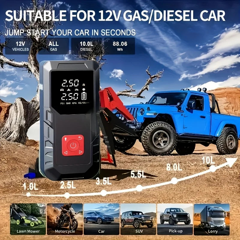 Portable Car Jump Starter Power Bank With Air Inflator
