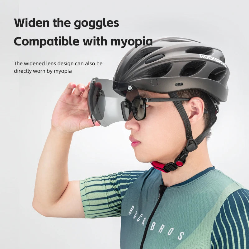 ROCKBROS Cycling Helmet With Goggles, Lightweight Head Protection For MTB Road