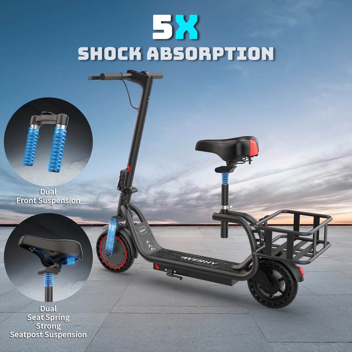 AOVOPRO Foldable Electric Bike 350W Motor With Front Storage Basket