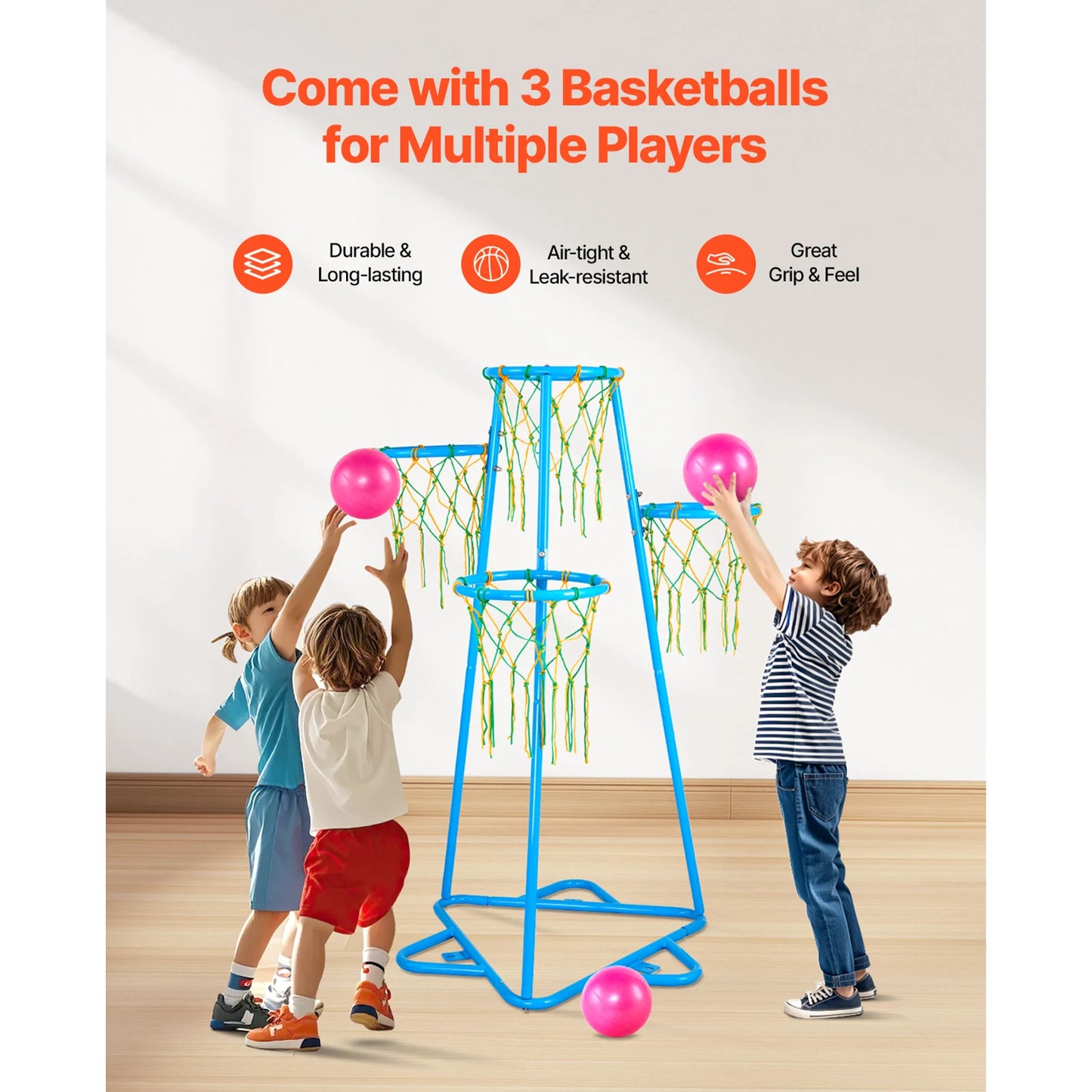 SucceBuy 4 Hoop Kids Basketball Hoop Stand With Adjustable Height