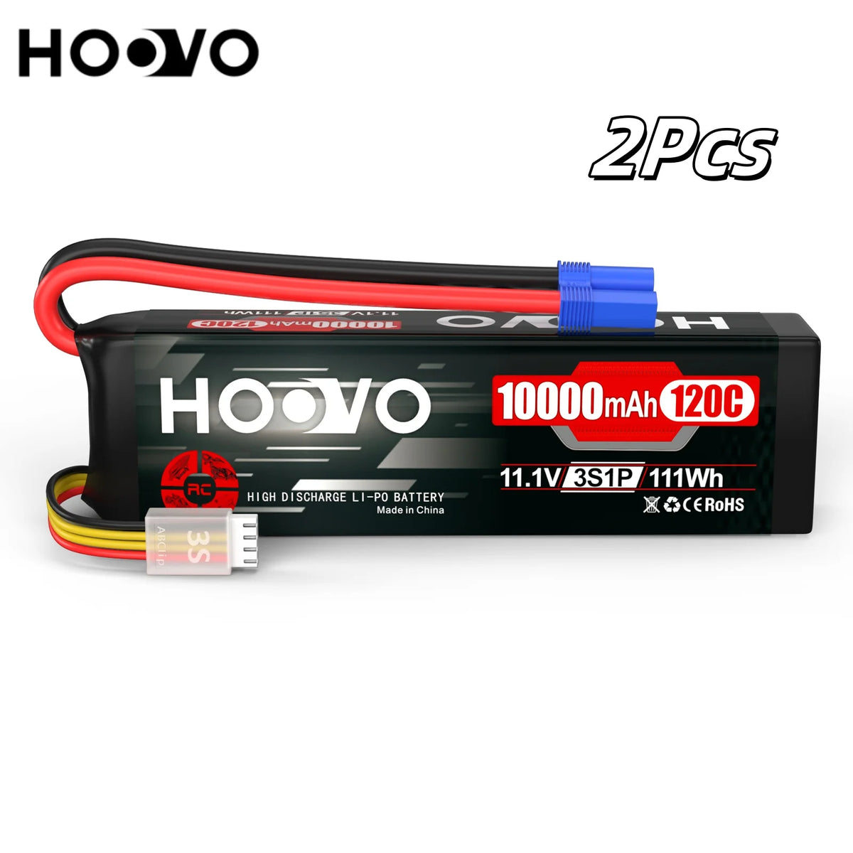HOOVO 2Pcs 11.1V 3S Lipo Battery 10000Mah 120C Rc Li Polymer With Ec5 Plug
