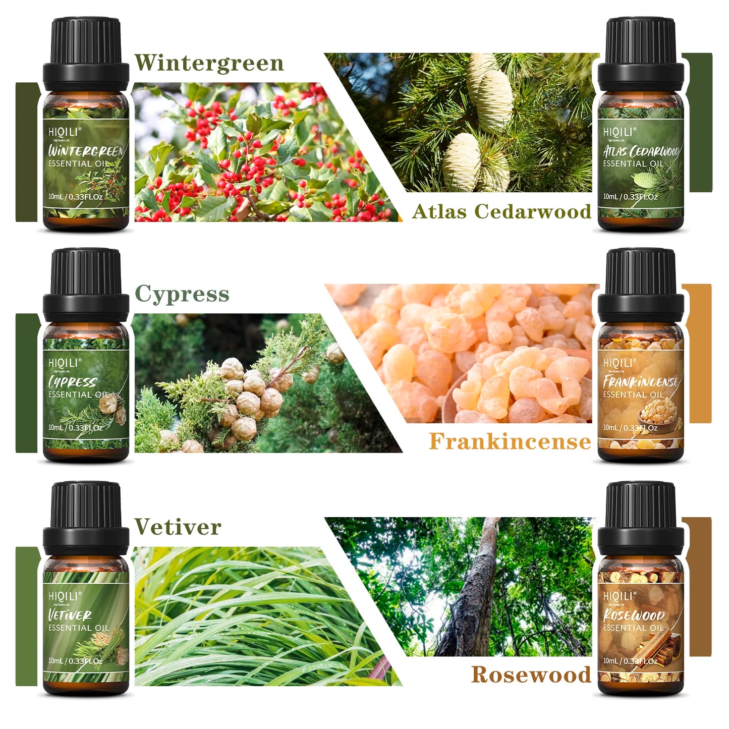 HIQILI Woody Fragrance Oils Set, TOP 6PCS*10mL Gift Set for Aromatherapy Diffuser Humidifier DIY Candles making Homeade Soaps