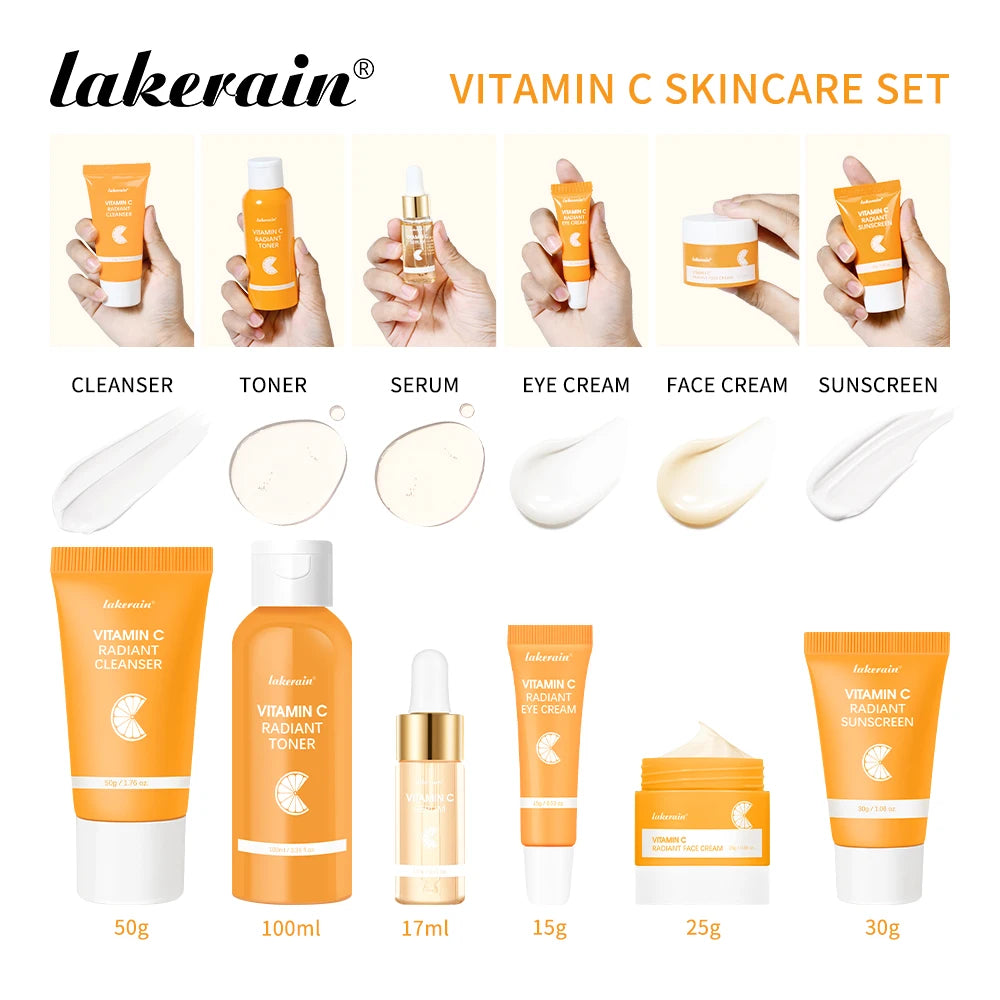 Lakerain Vitamin C Brightening Face Skincare Cream And Serum Set
