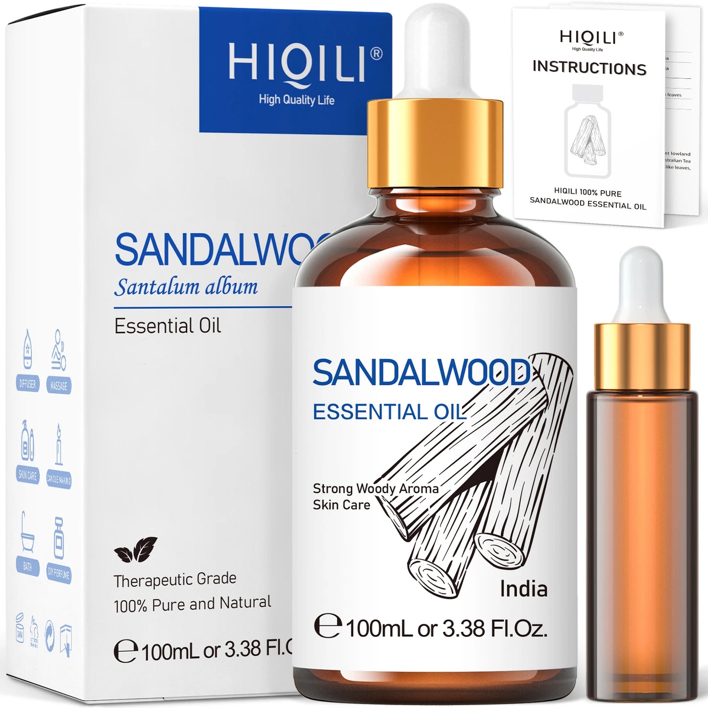 HIQILI Sandalwood Essential Oil One Hundred Percent Pure Steam Distilled