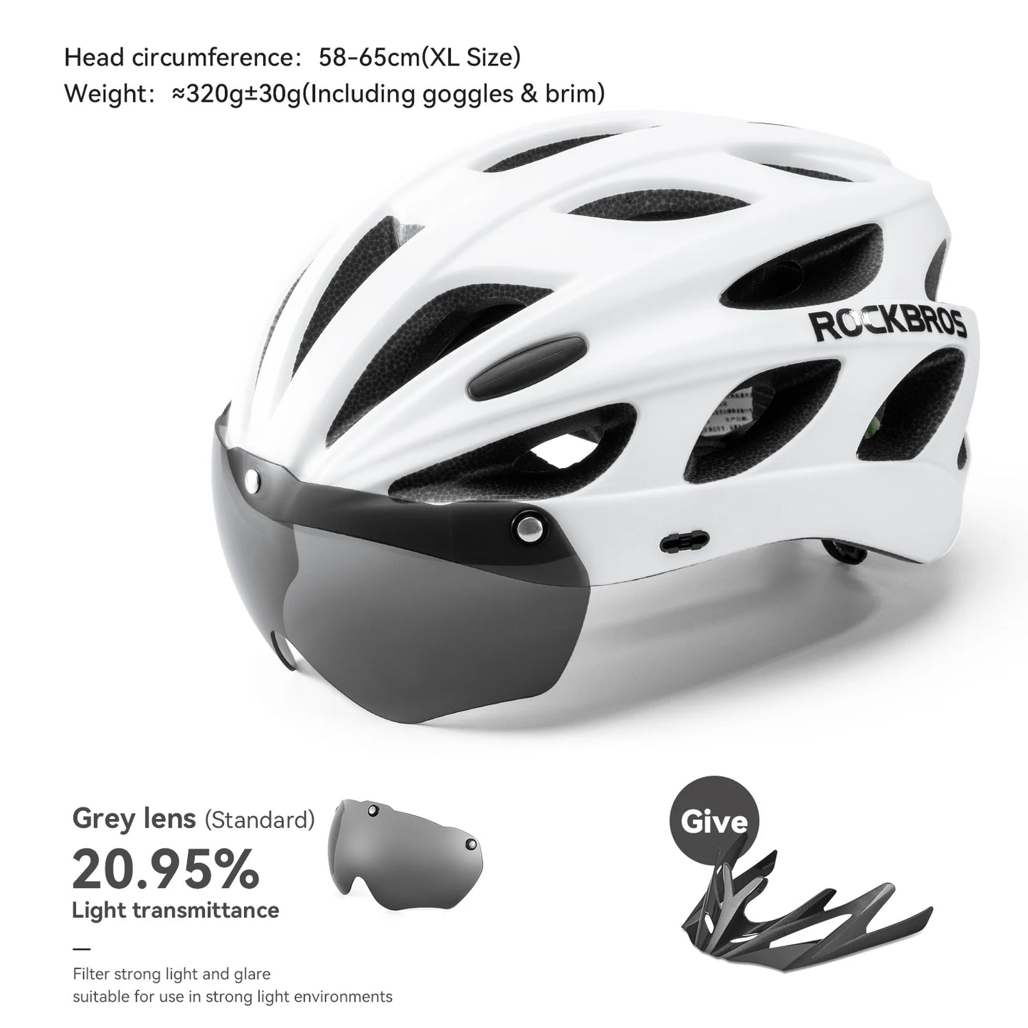 ROCKBROS Cycling Helmet With Goggles, Lightweight Head Protection For MTB Road