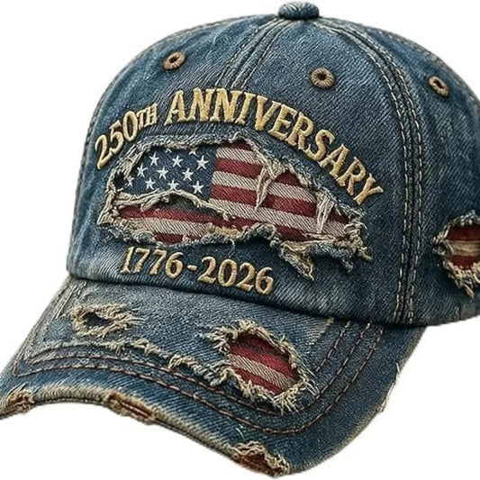 250th Anniversary Patriotic Cowboy Ripped Baseball Cap Adjustable