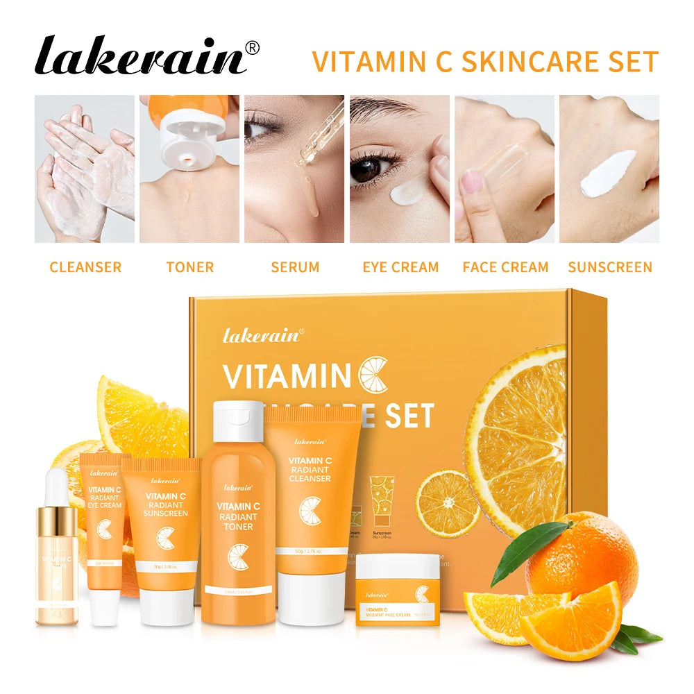 Lakerain Vitamin C Brightening Face Skincare Cream And Serum Set