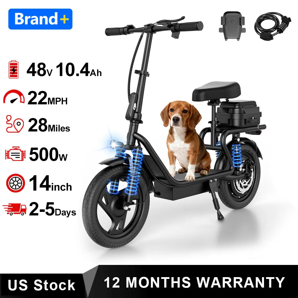 AOVOPRO Foldable Electric Bike 350W Motor With Front Storage Basket