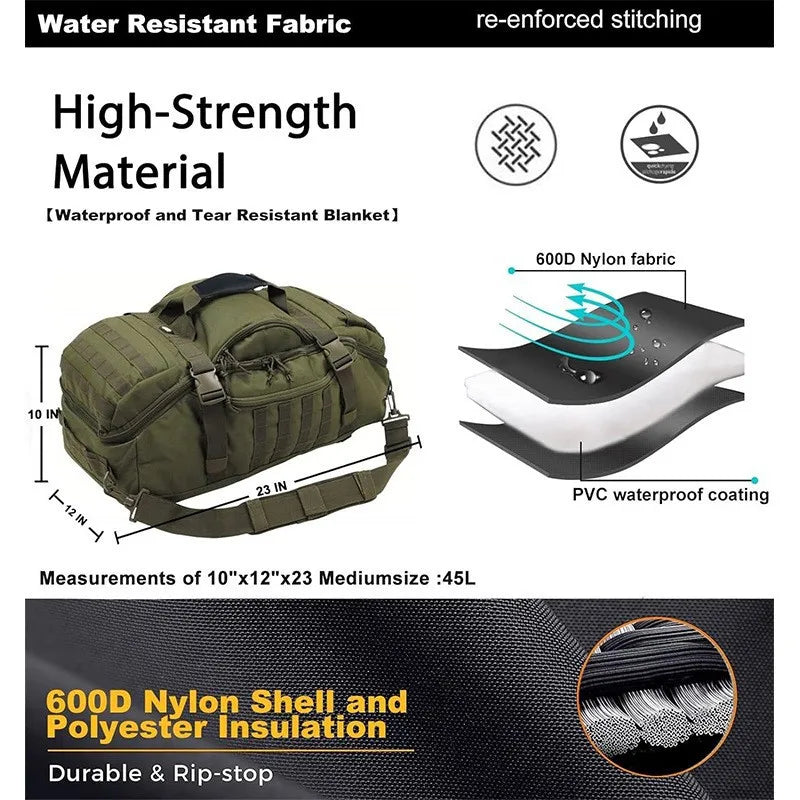 LQARMY Waterproof Duffel Bag Large Capacity Travel Luggage Weekend Tote
