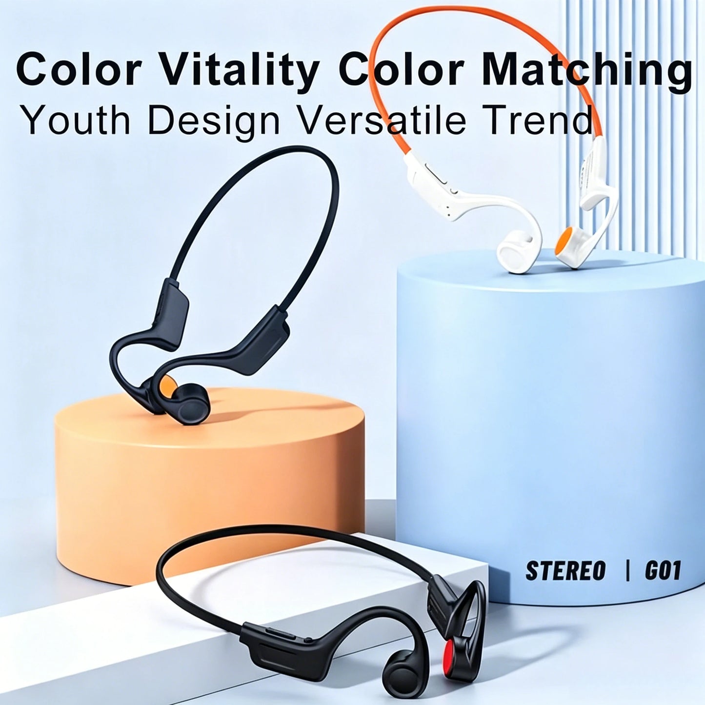 Open Ear Bone Conduction Wireless Headphones Type-C Built In Mic