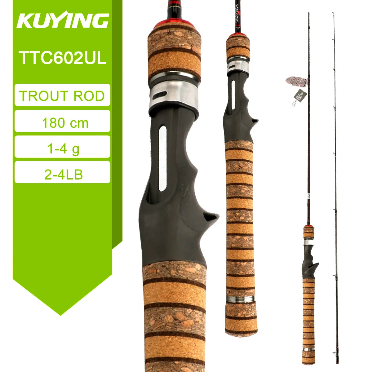 Kuying Carbon Fishing Rod Lure Casting Spinning 6 to 10 Lb Two Piece