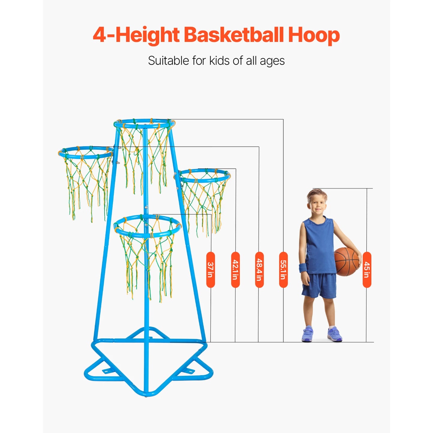 SucceBuy 4 Hoop Kids Basketball Hoop Stand With Adjustable Height