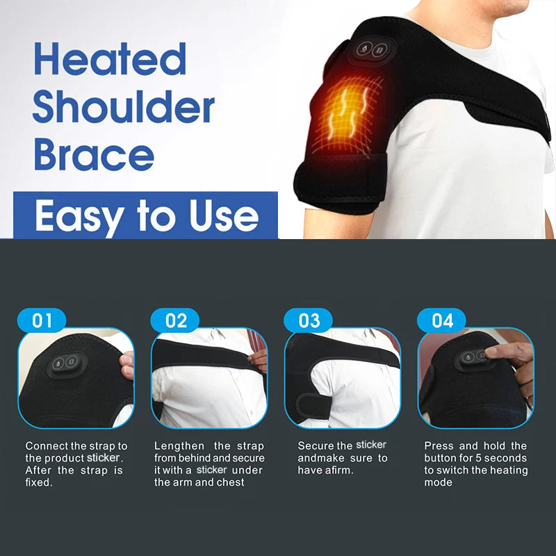 Smart Heated Massage Brace for Shoulder - Support with Graphene Heating USB Electric 3 Modes Vibration Massager Arm Muscle Relax
