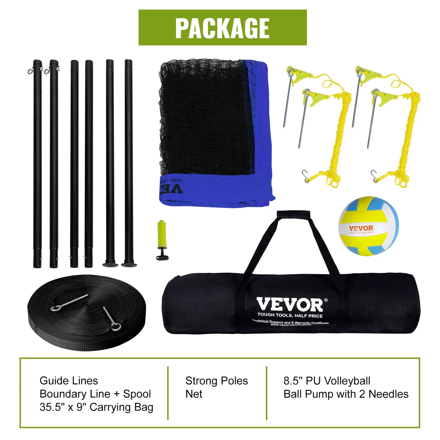 SucceBuy Portable Volleyball Net System With Adjustable Height Aluminum Poles