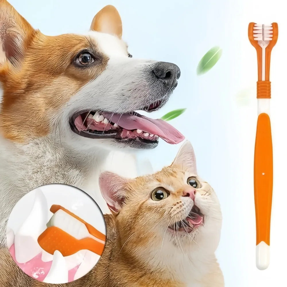 Triple Head Pet Toothbrush Removes Plaque Tartar For Dogs Cats