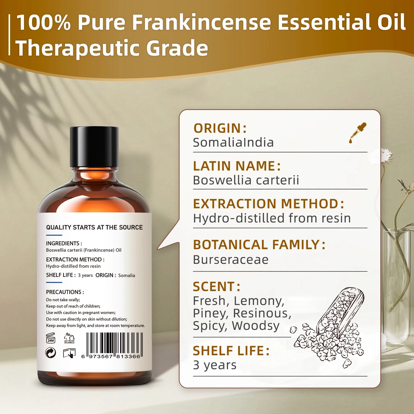 Hiqili Frankincense Essential Oil 100ml Pure Nature Aromatherapy Relief