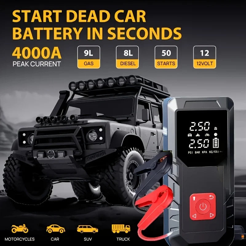 Portable Car Jump Starter Power Bank With Air Inflator