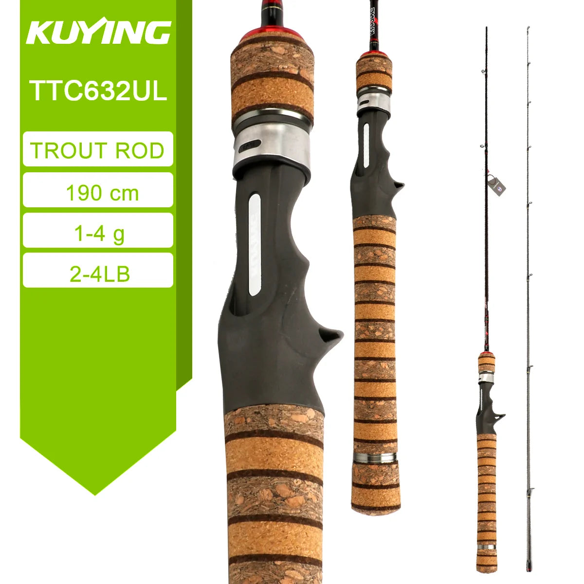 Kuying Carbon Fishing Rod Lure Casting Spinning 6 to 10 Lb Two Piece