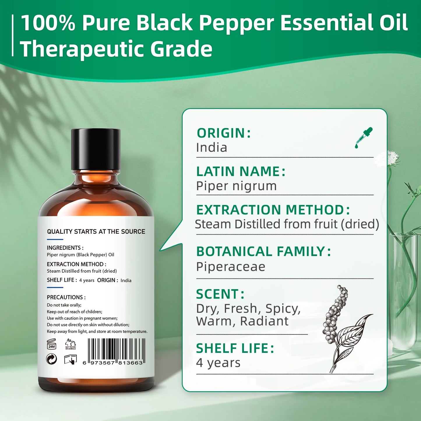 HIQILI Black Pepper Essential Oil Pure Natural Aroma