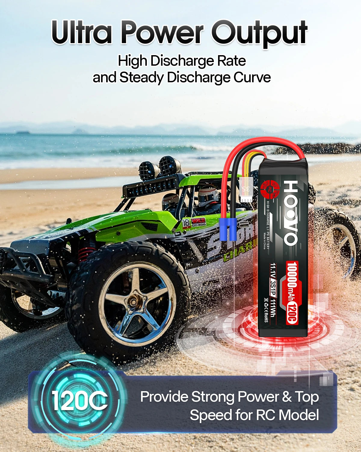 HOOVO 2Pcs 11.1V 3S Lipo Battery 10000Mah 120C Rc Li Polymer With Ec5 Plug