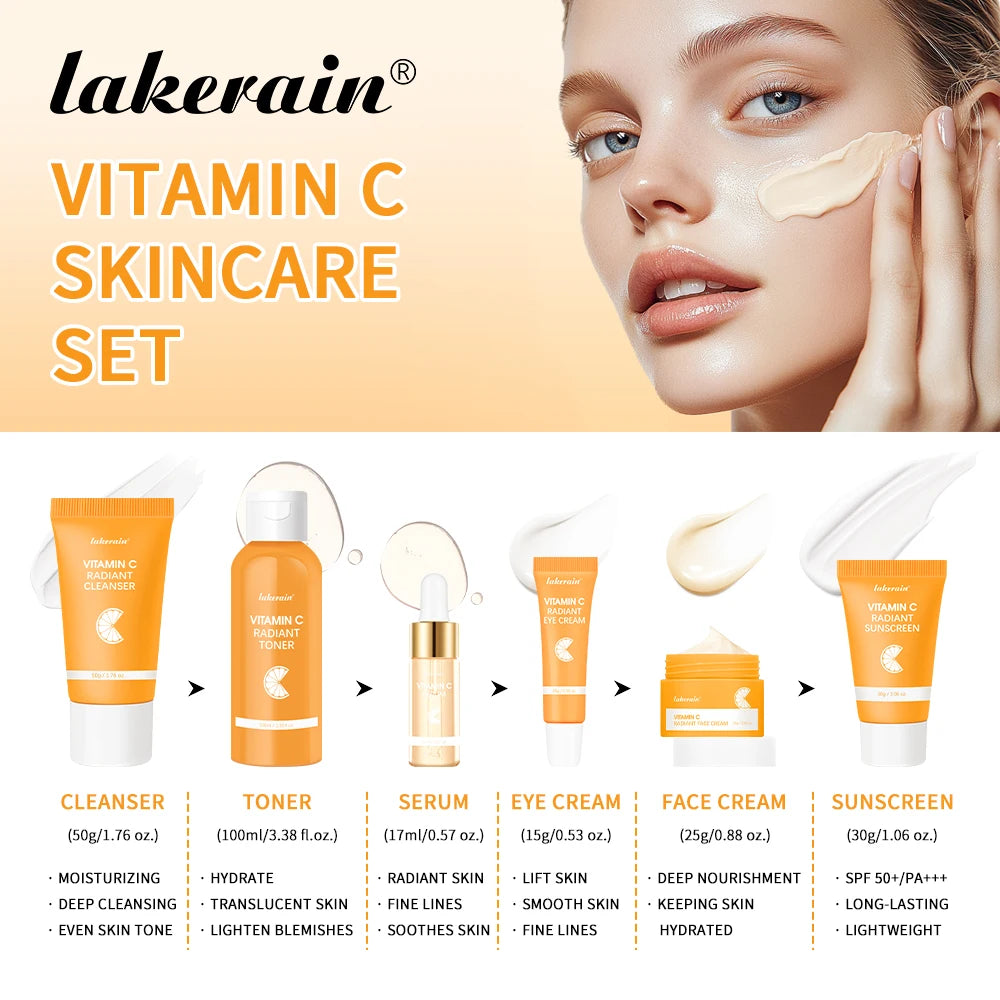 Lakerain Vitamin C Brightening Face Skincare Cream And Serum Set