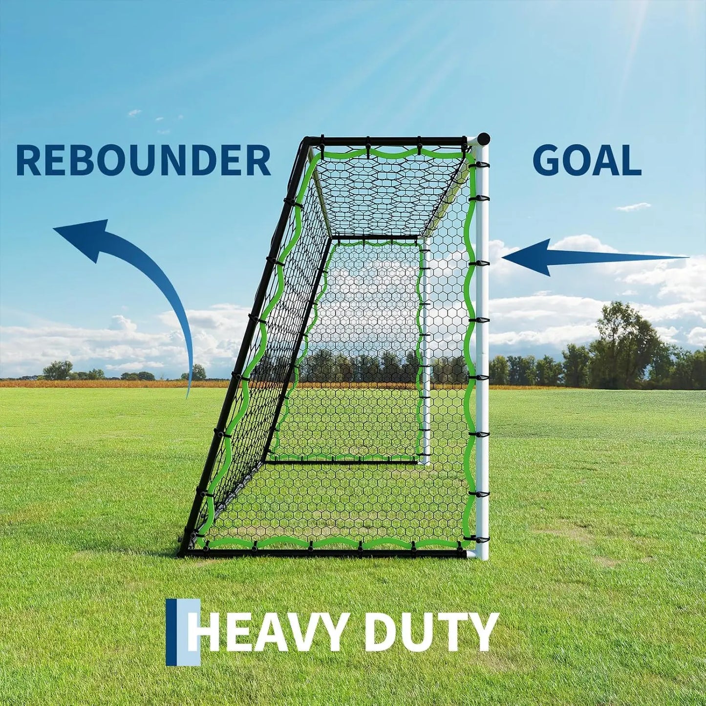Heavy Duty Portable Soccer Goal With Steel Frame And Rebounder