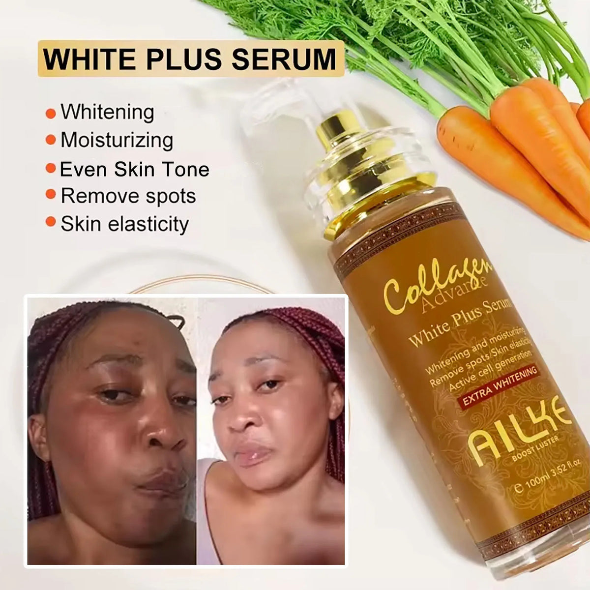 AILKE Skin Whitening Face Serum With Collagen For Dark Spots