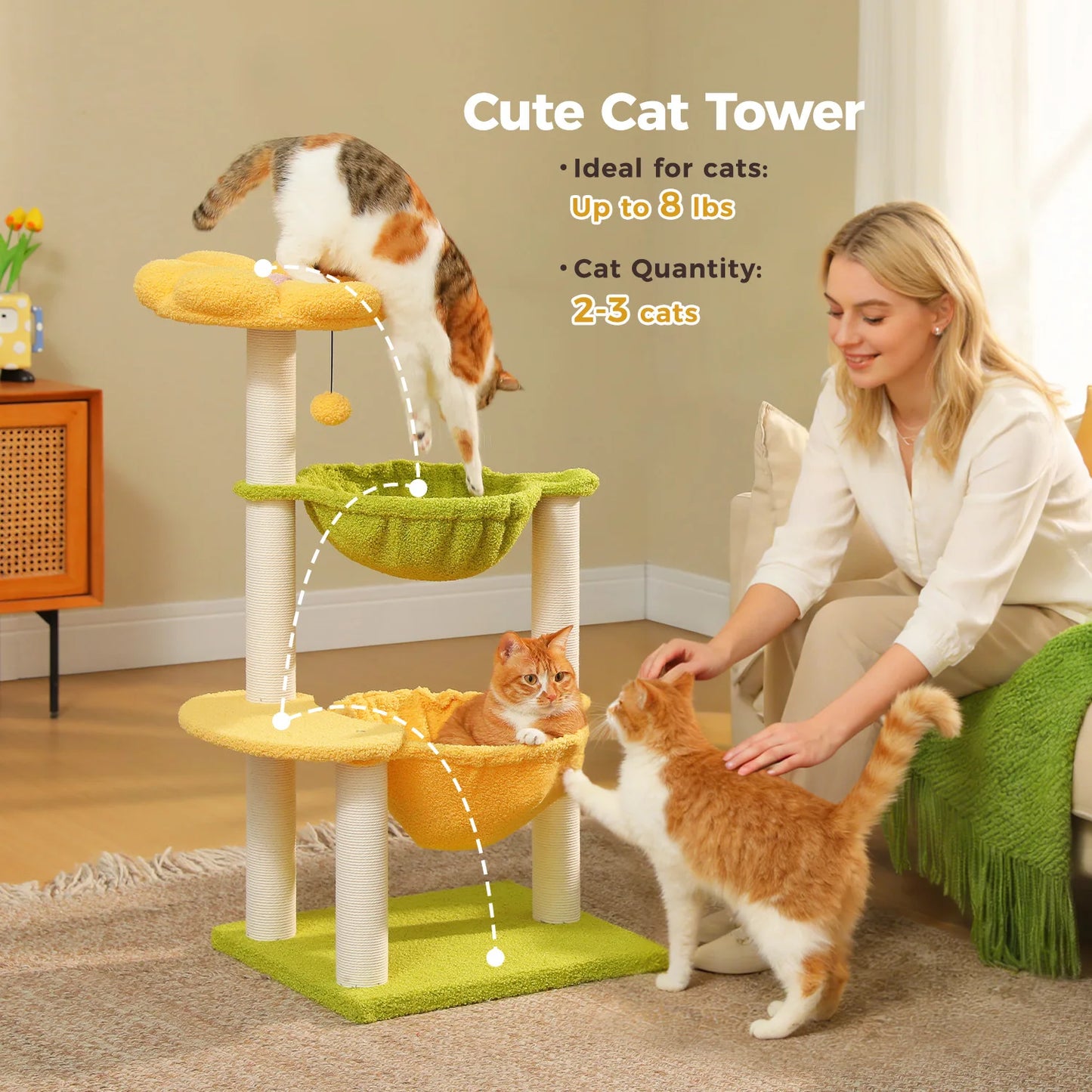 PAWZ Road Flower Cat Tower With Sisal Posts And Hammocks