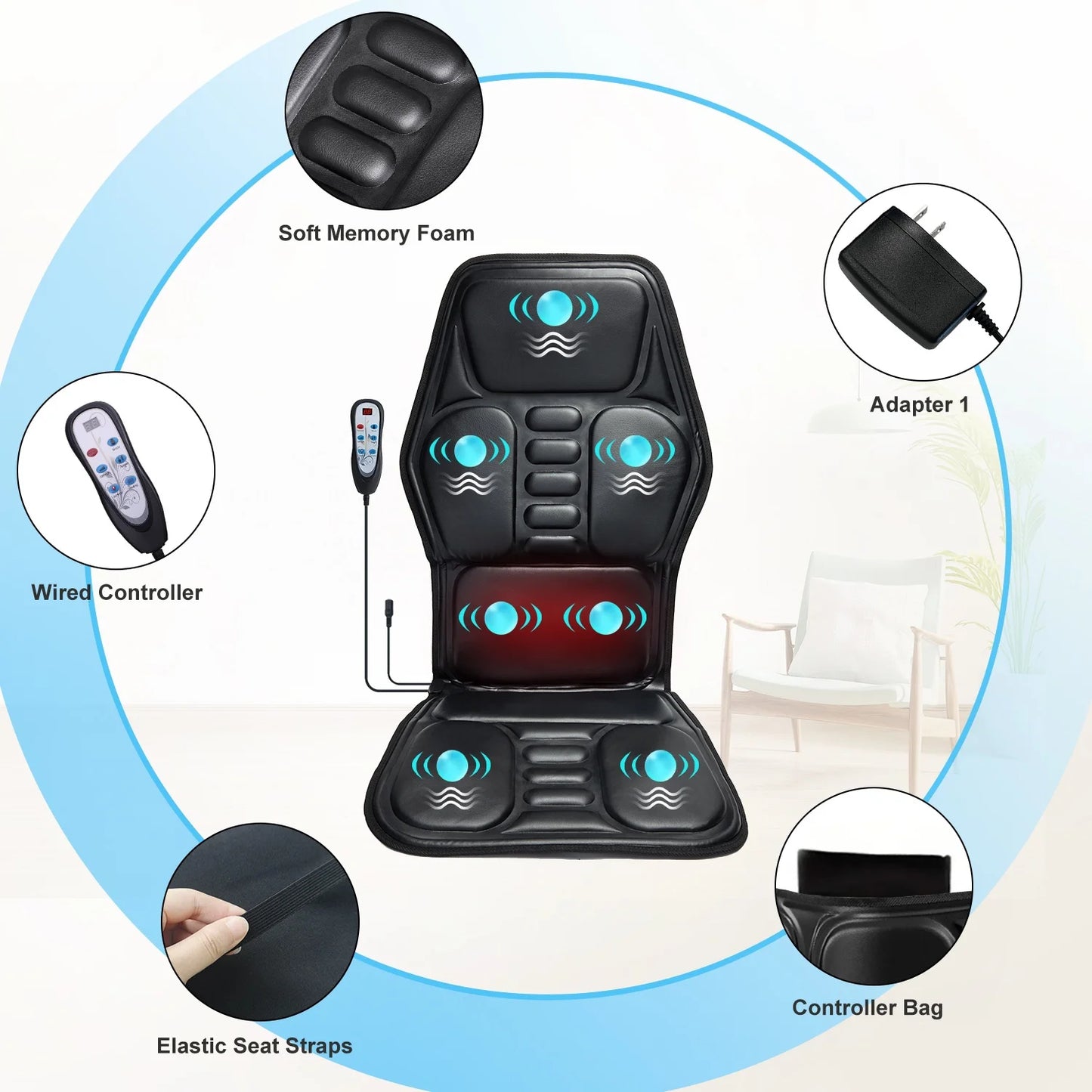 HOMEMASSA Heated Massage Chair Pad With 9 Modes For Comfort