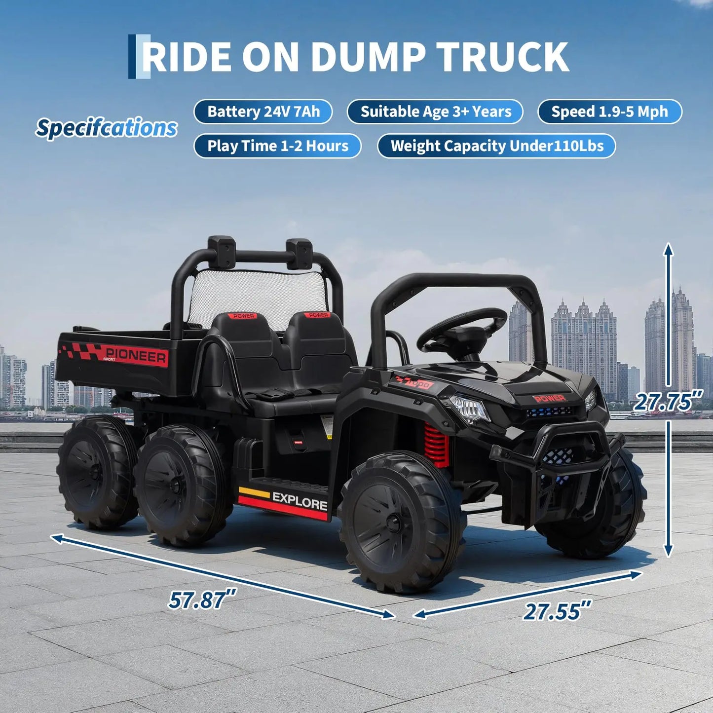 Electric 4WD Kids Ride On Dump Truck With Parental Remote