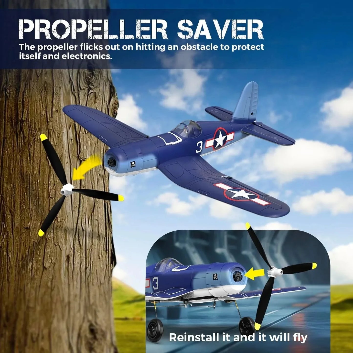 VOLANTEXRC F4U Corsair RC Plane, 4-Channel With Gyro