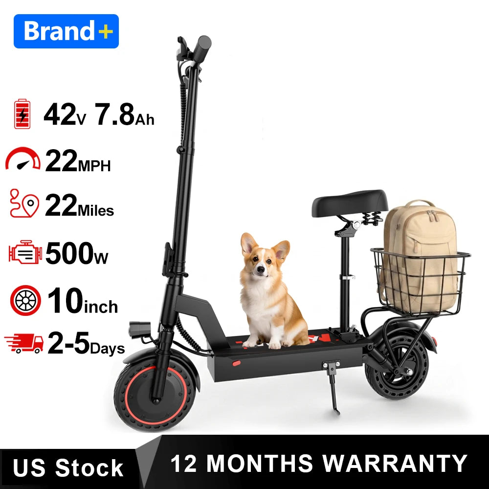 AOVOPRO 500W Solid Tire Folding Electric Bicycle Basket