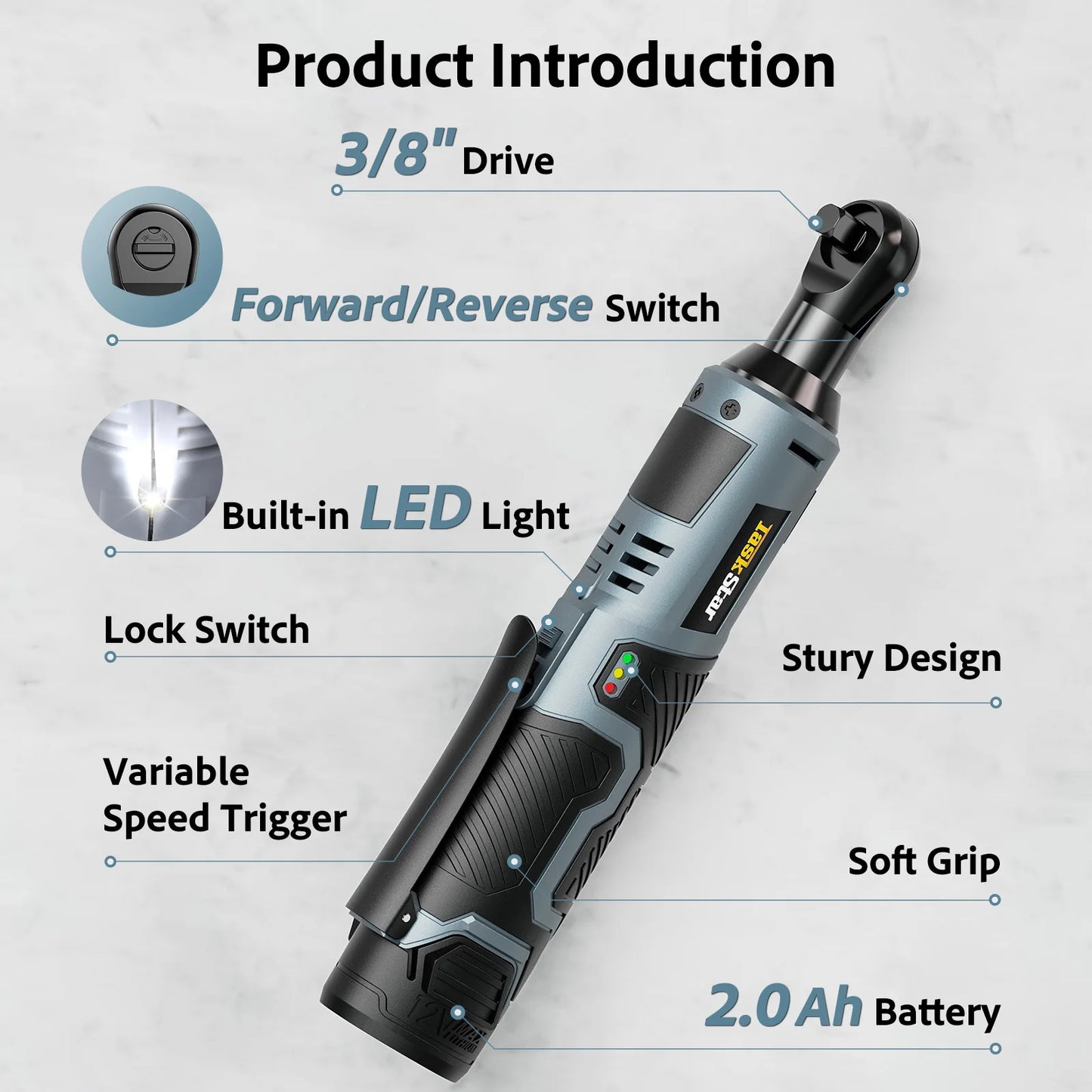 TaskStar Cordless Ratchet Wrench Kit With Battery And Charger