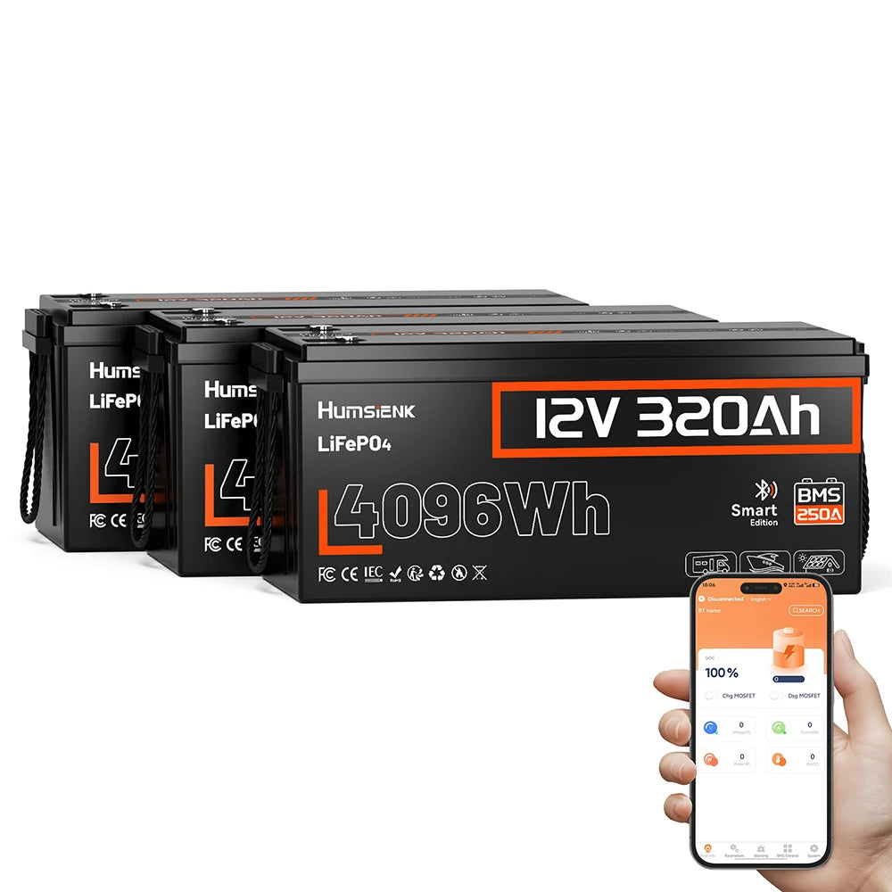 Humsienk 12V 320Ah LiFePO4 Battery With Bluetooth 250A BMS